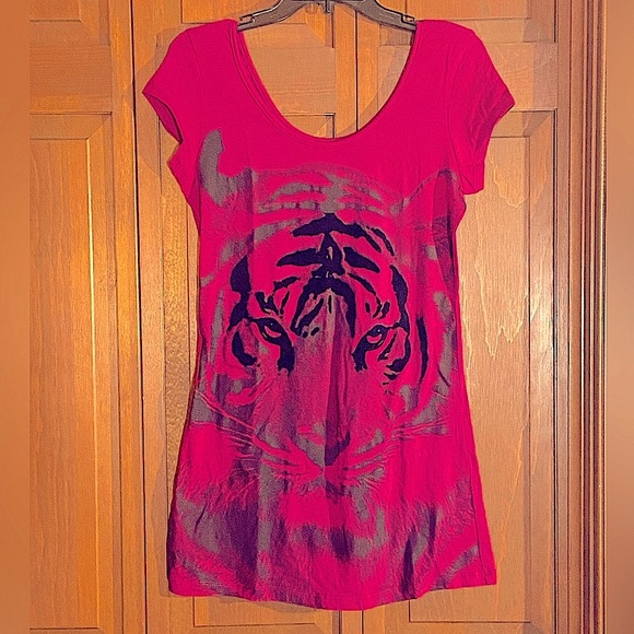 90’S VINTAGE 3-D TIGER T-SHIRT DRESS~W/FELT ACCENTS~LG